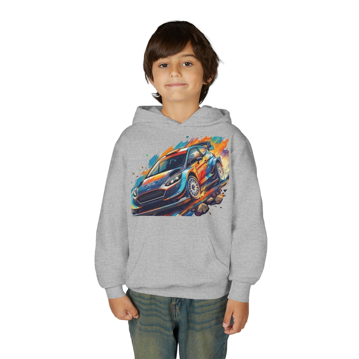 Rally Race Car Youth Hoodie | Jumping Rally Car Graphic, Motorsports Sweatshirt