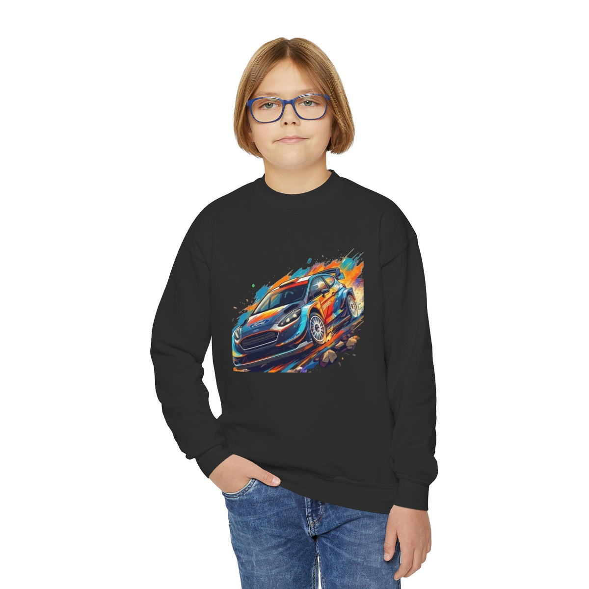 Colorful Racing Car Youth Crewneck Sweatshirt | Speed Graphic