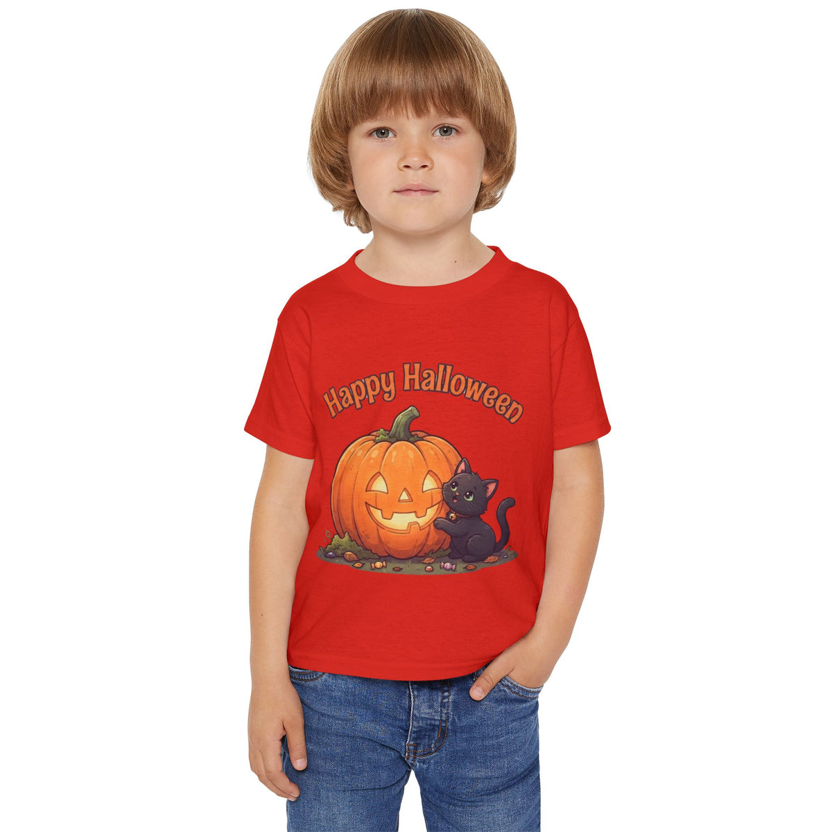 Purring Black Cat Halloween Toddler Tee | Retro Jack-O-Lantern Kids Shirt