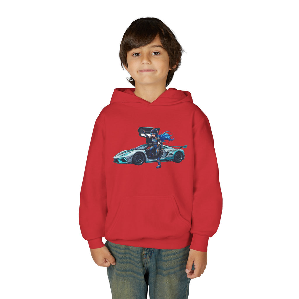 Front Print Hoodie, Mach Genesis Solo Car Sweatshirt, Heroine Driver Retro Anime Graphic Unisex Pullover
