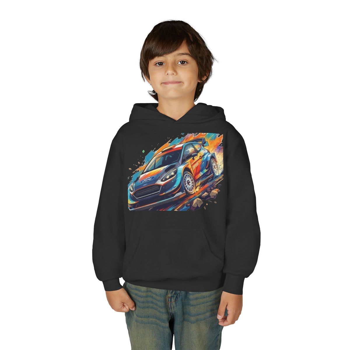 Rally Race Car Youth Hoodie | Jumping Rally Car Graphic, Motorsports Sweatshirt
