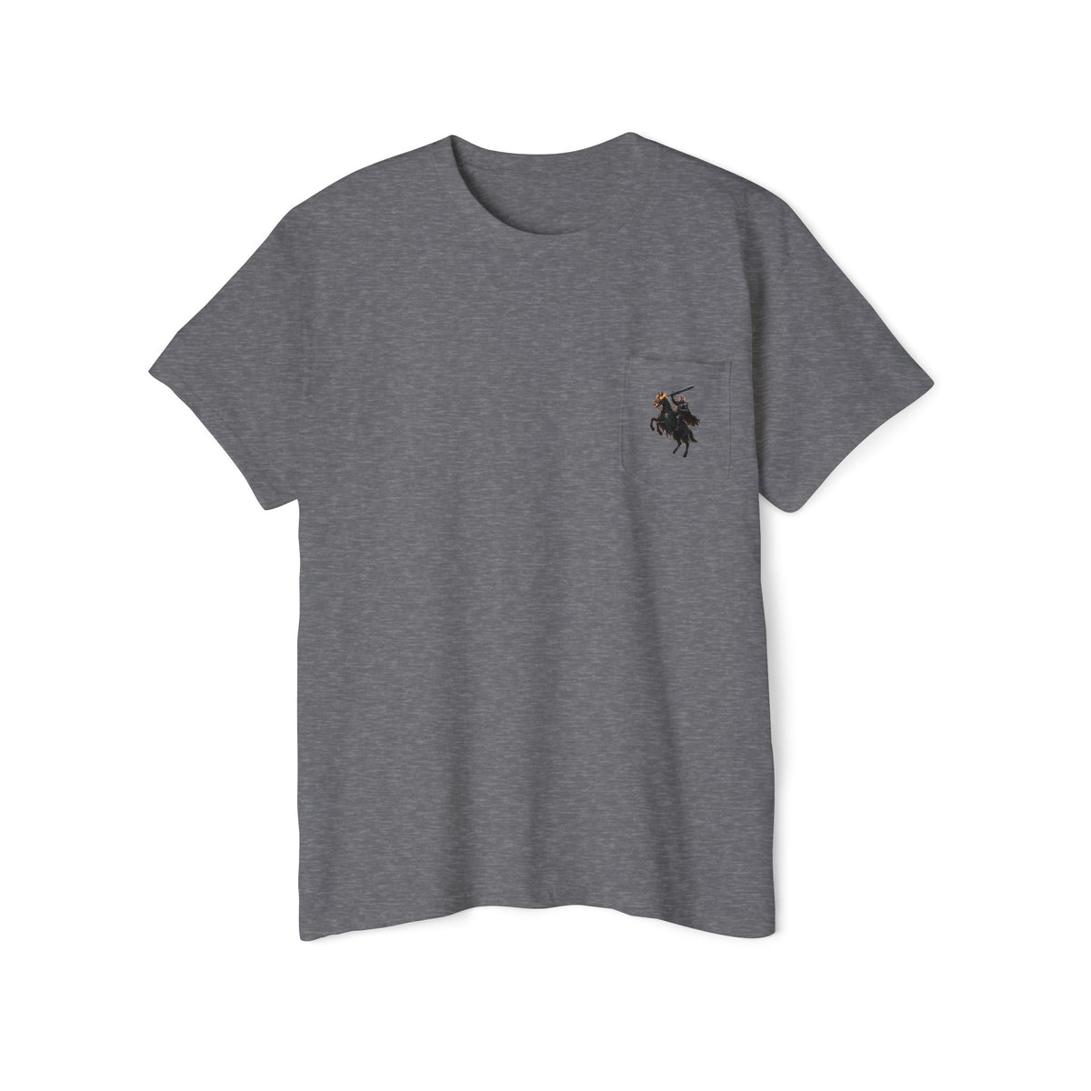 Front Pocket Emblem T-Shirt, Full Color Back Print Dark Knight Tee, Double Sided Medieval Undead Warrior Apparel