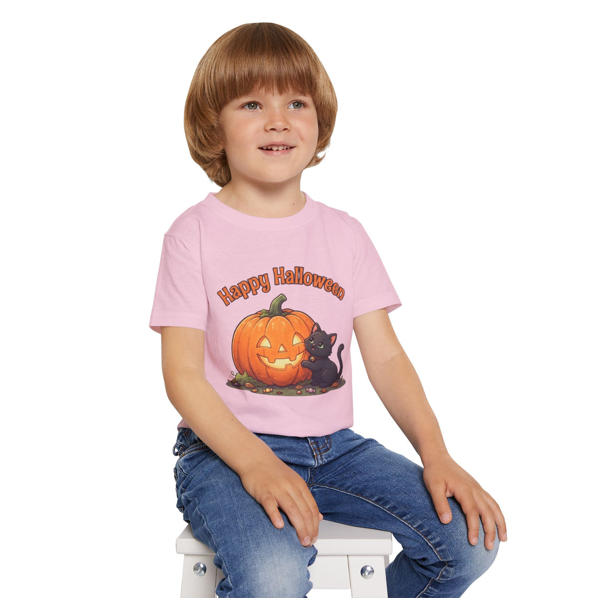 Purring Black Cat Halloween Toddler Tee | Retro Jack-O-Lantern Kids Shirt