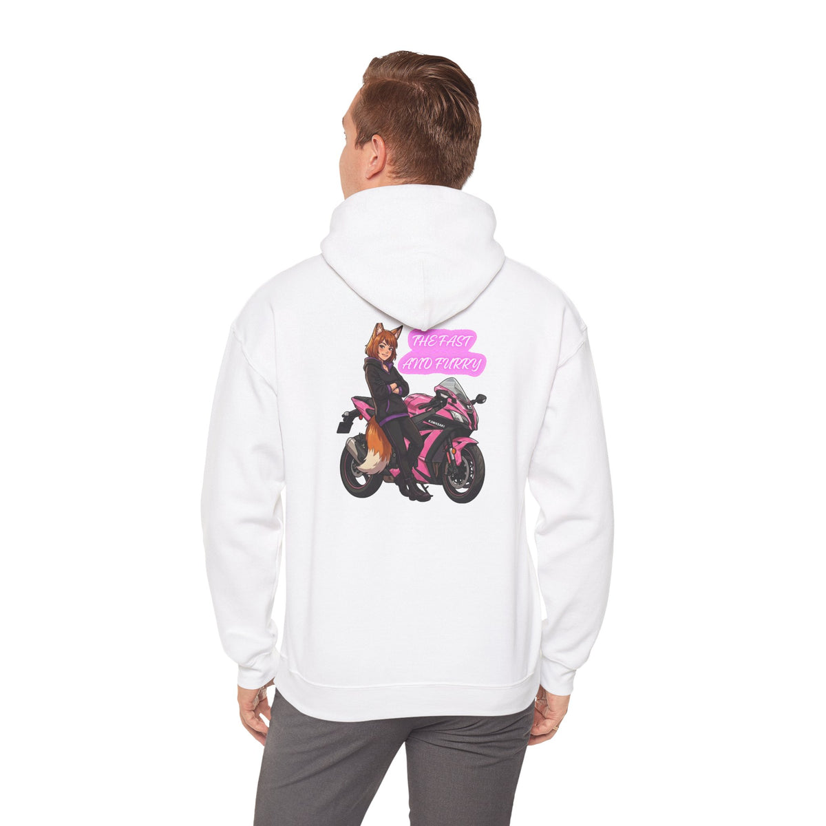 Girl Biker on Pink Sportbike Hoodie | Retro Anime Motorcycle Design