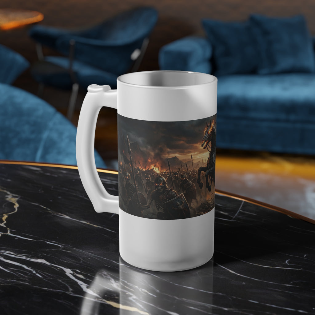 Frosted Glass Tankard, Spectral Cavalry Beer Mug, 16oz Dark Fantasy Tabletop RPG Gaming Tavern Drinkware