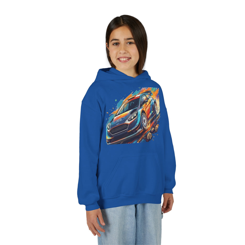 Rally Race Car Youth Hoodie | Jumping Rally Car Graphic, Motorsports Sweatshirt