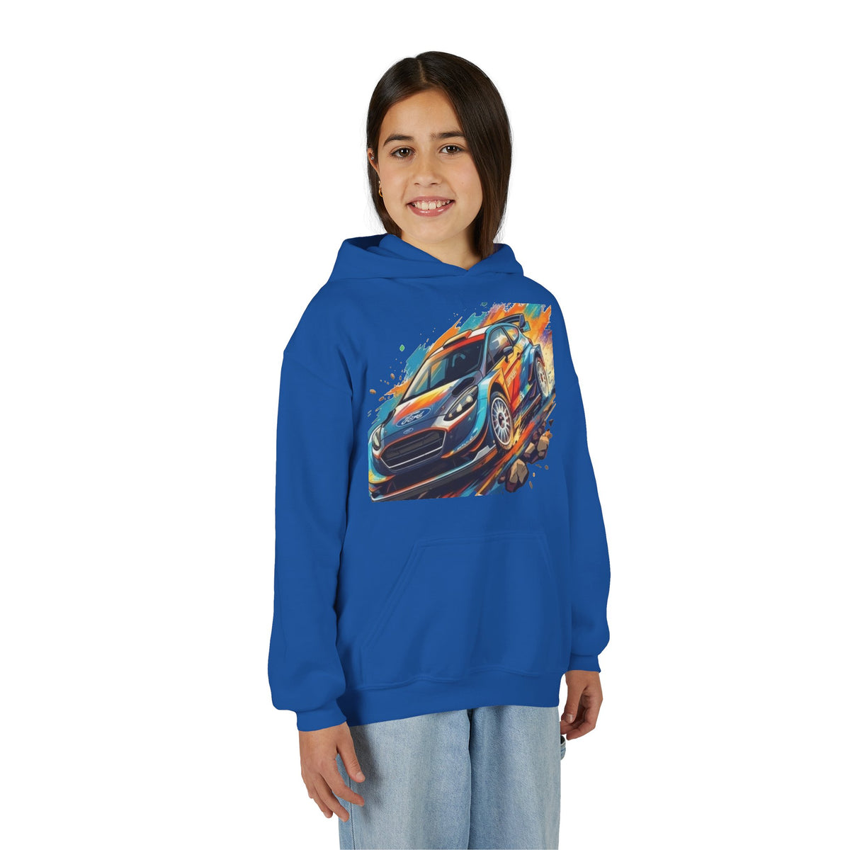 Rally Race Car Youth Hoodie | Jumping Rally Car Graphic, Motorsports Sweatshirt