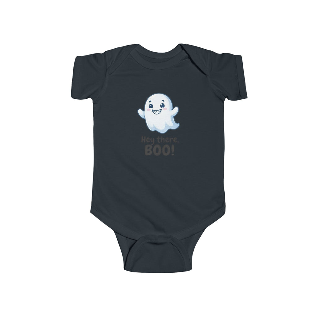 Cheerful Greeting Bodysuit, Hey There Boo Baby Onesie, Blushing Kawaii Ghost Newborn Autumn Romper