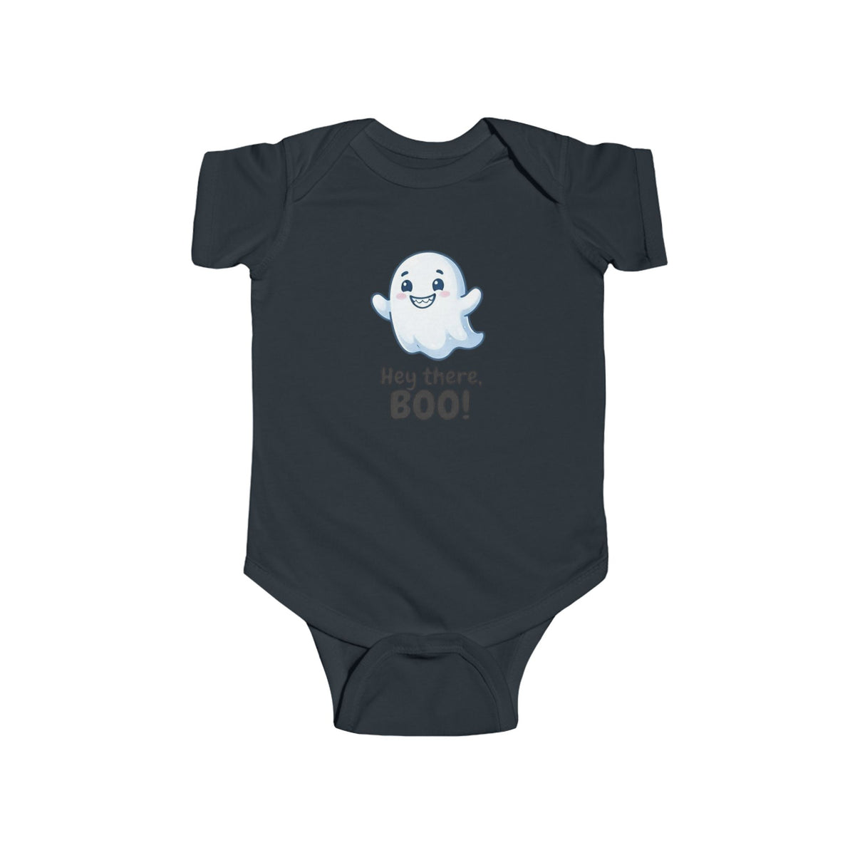 Cheerful Greeting Bodysuit, Hey There Boo Baby Onesie, Blushing Kawaii Ghost Newborn Autumn Romper