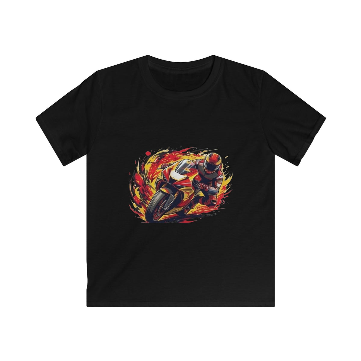 Flaming Sportbike Racing Kids Shirt, Motorcycle Youth Graphic Tee, Dirt Bike Birthday Gift, Racing T-Shirt for Kids