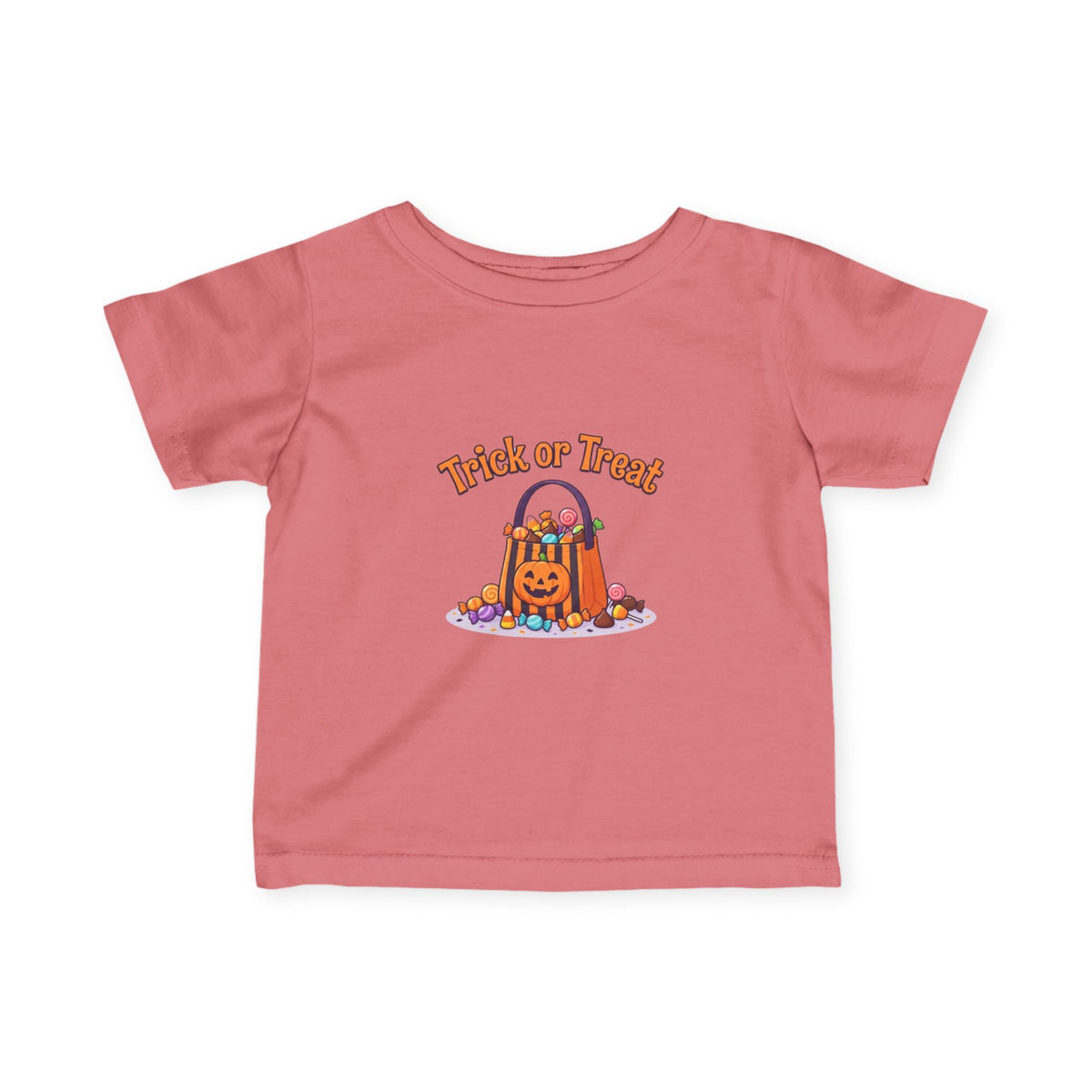 Miniature Candy Stash Infant Tee, Retro Trick-or-Treat Baby Clothes, Pumpkin Bucket Graphic Autumn Harvest Newborn Holiday Outfit