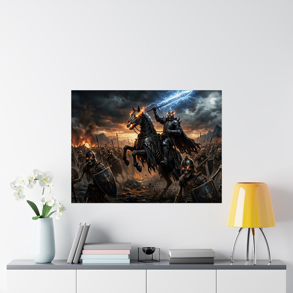 Wide Landscape Panorama Poster, Horizontal Matte Dark Fantasy Wall Print, Armored Undead Horde Giclee Art for Office Setup