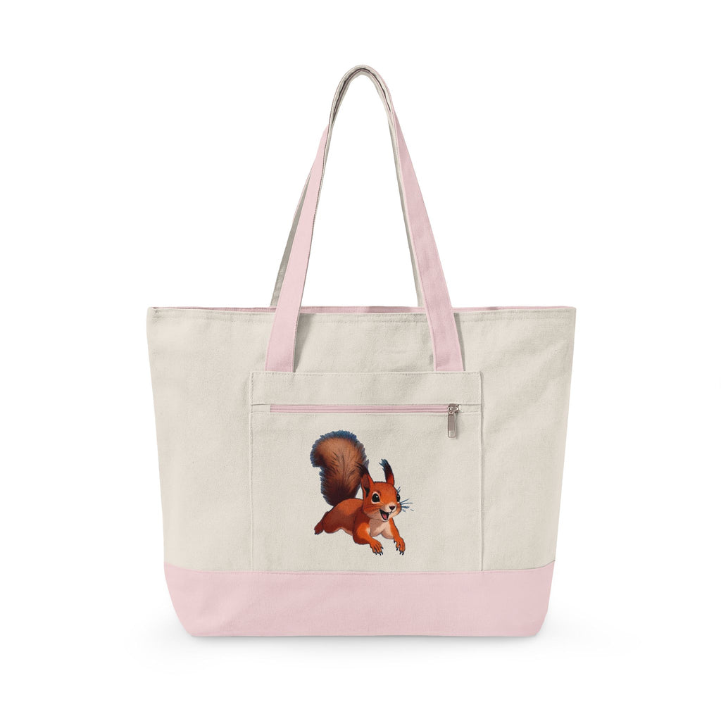 Cute Squirrel Canvas Tote Bag Zippered Heavy Duty Cotton Shoulder Pouch Everyday Animal Grocery Pack