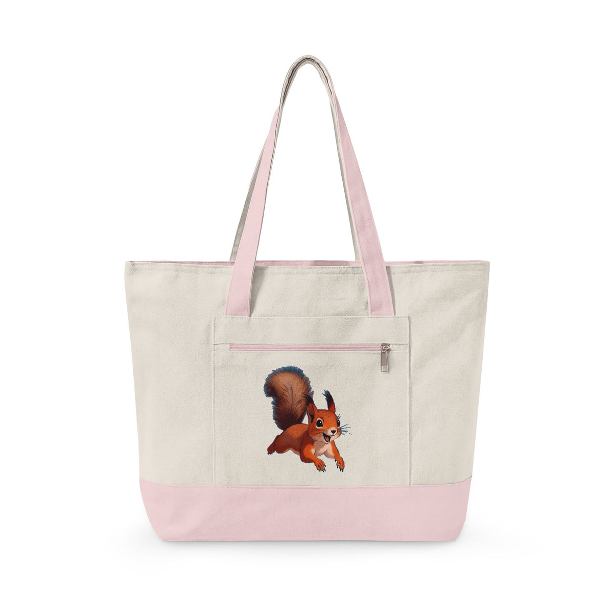 Cute Squirrel Canvas Tote Bag Zippered Heavy Duty Cotton Shoulder Pouch Everyday Animal Grocery Pack