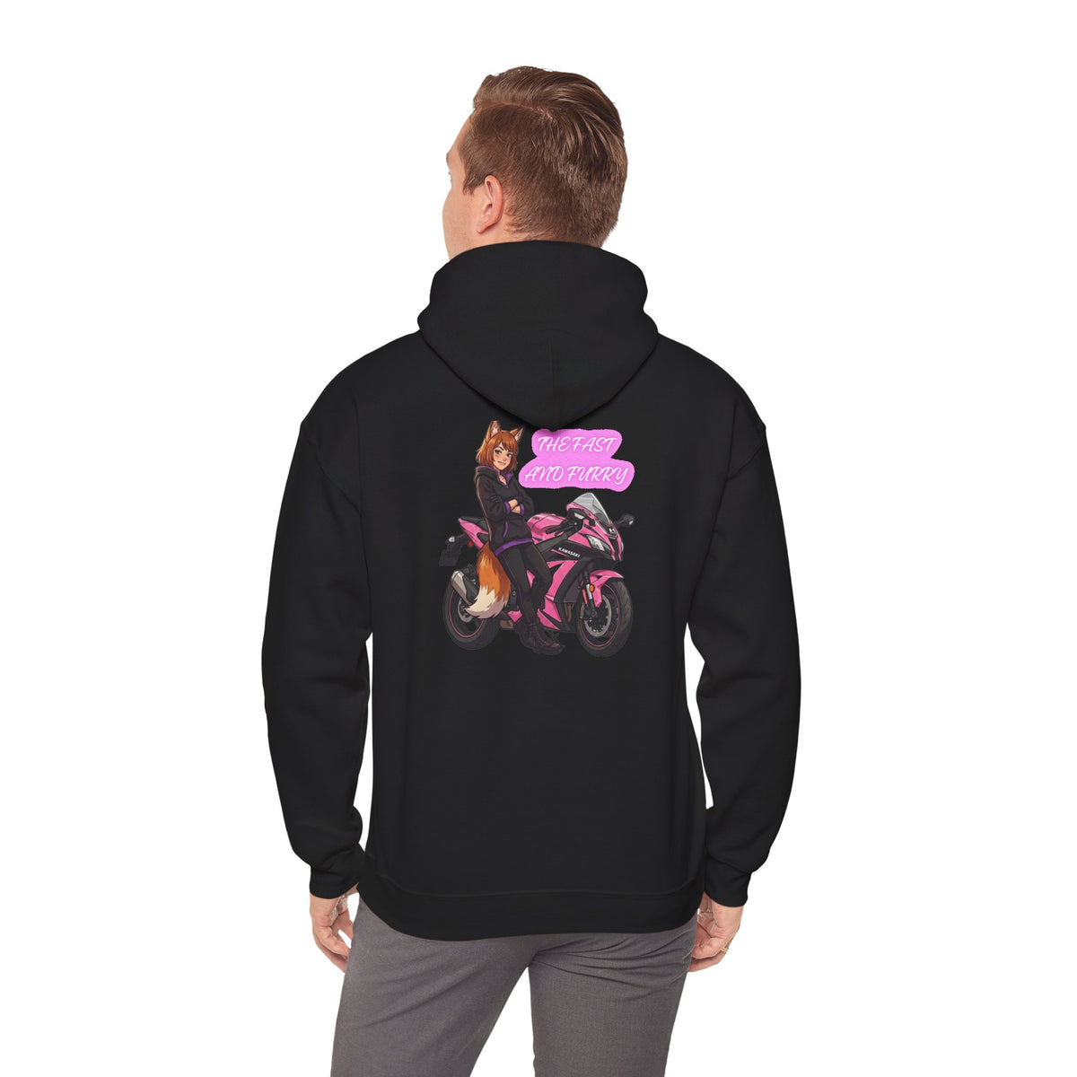 Girl Biker on Pink Sportbike Hoodie | Retro Anime Motorcycle Design