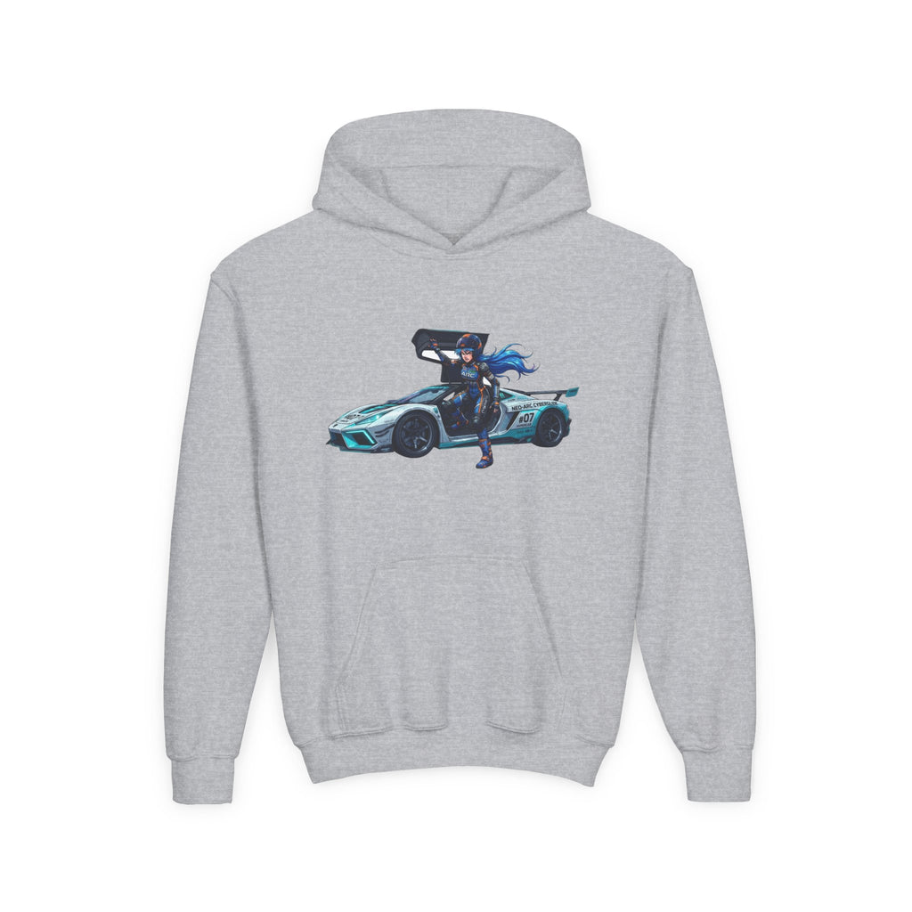 Front Print Hoodie, Mach Genesis Solo Car Sweatshirt, Heroine Driver Retro Anime Graphic Unisex Pullover