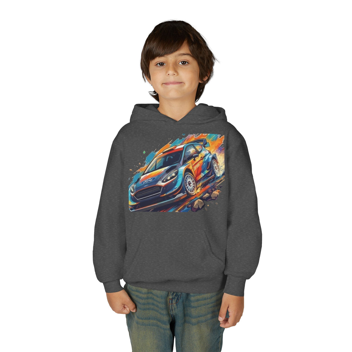 Rally Race Car Youth Hoodie | Jumping Rally Car Graphic, Motorsports Sweatshirt