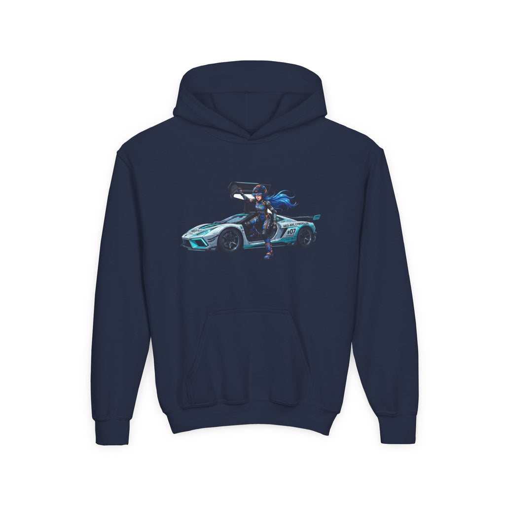 Front Print Hoodie, Mach Genesis Solo Car Sweatshirt, Heroine Driver Retro Anime Graphic Unisex Pullover
