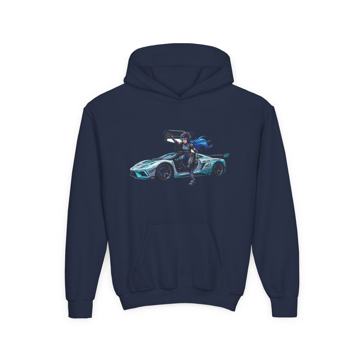Front Print Hoodie, Mach Genesis Solo Car Sweatshirt, Heroine Driver Retro Anime Graphic Unisex Pullover