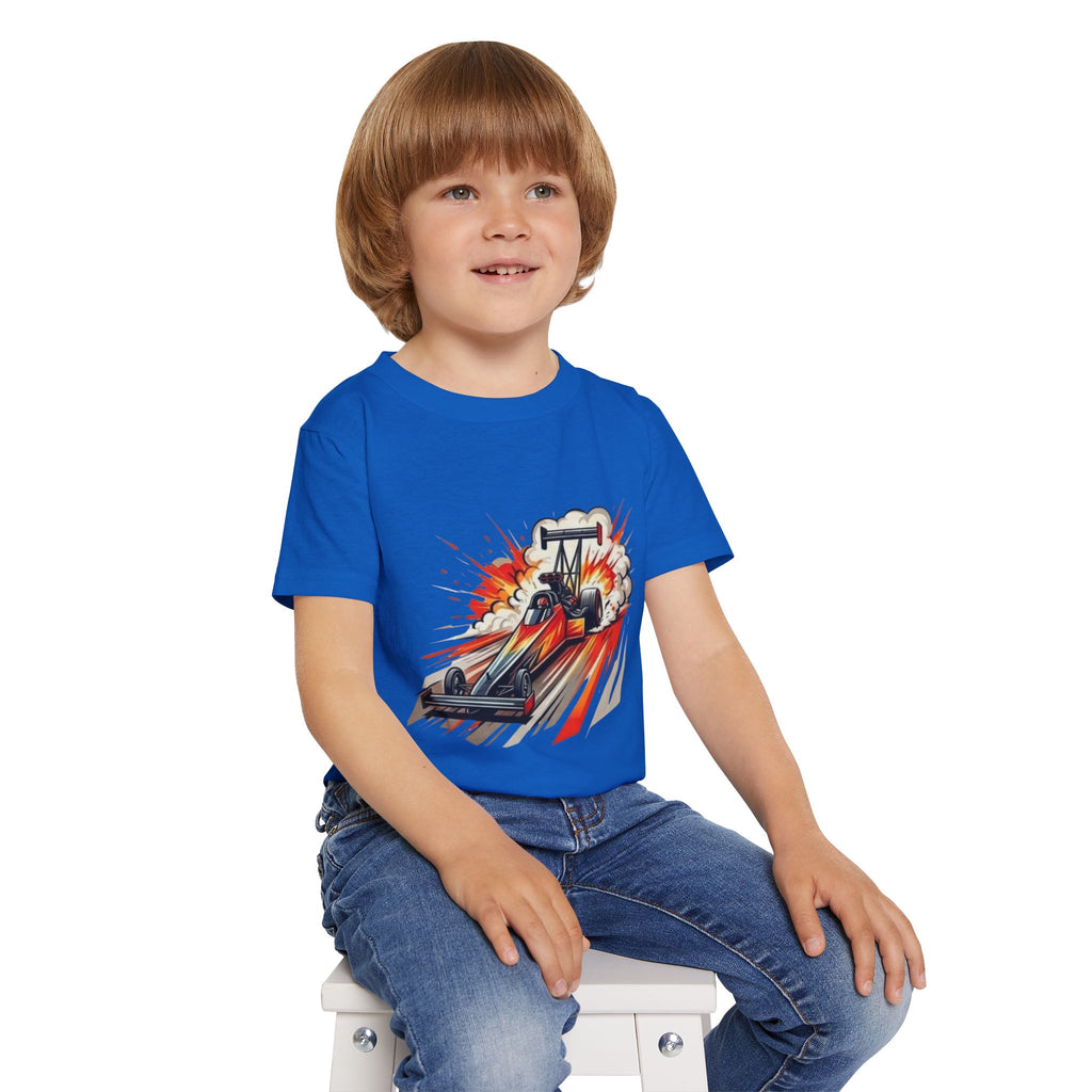 Dragster Race Car Toddler T-shirt | Dino Dragster Burnout Graphic