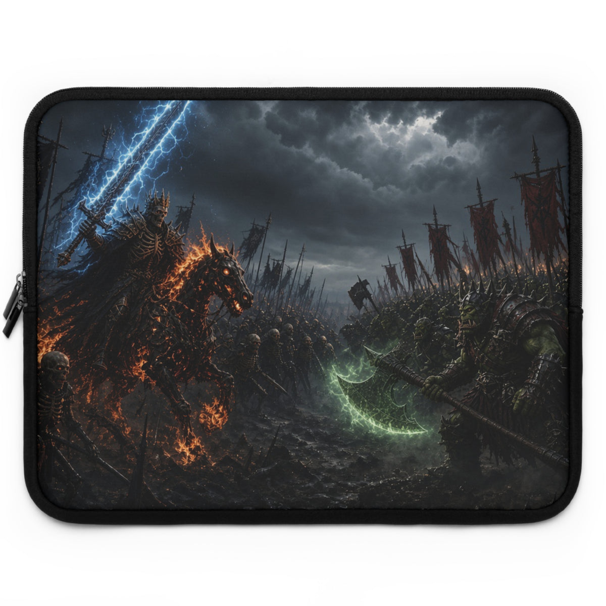 Green Glowing Warriors Laptop Sleeve, Armored Spectral Orc Battle Computer Case, Dark Fantasy Gaming Notebook Cover