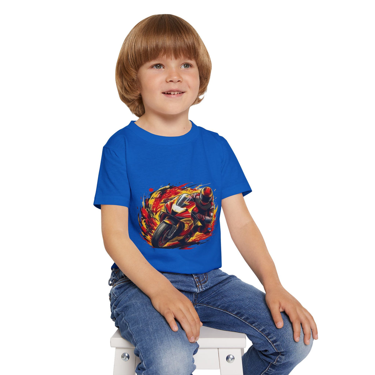 Flaming Sportbike Racing Graphic Toddler T-shirt | Motorcycle Kids Tee