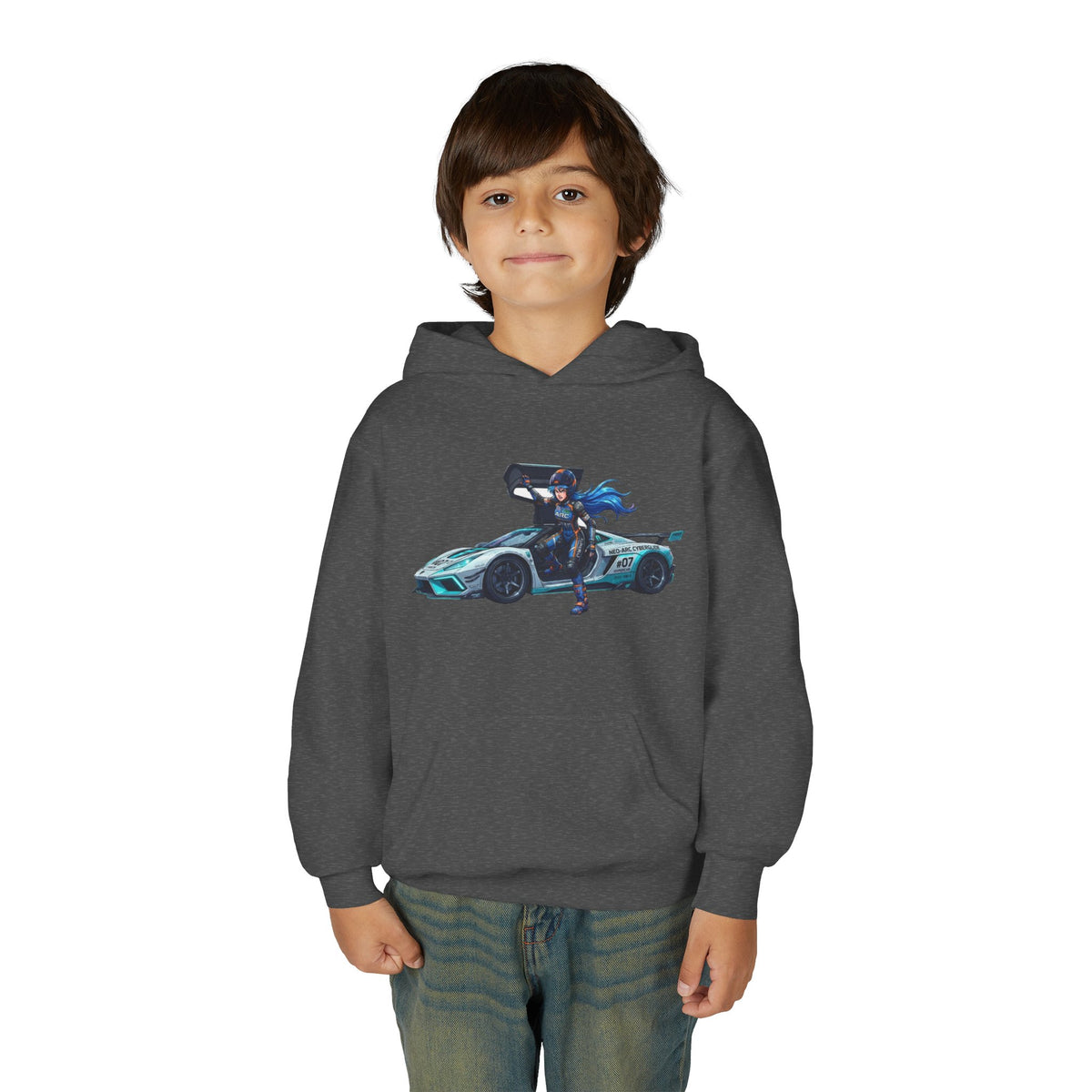 Front Print Hoodie, Mach Genesis Solo Car Sweatshirt, Heroine Driver Retro Anime Graphic Unisex Pullover
