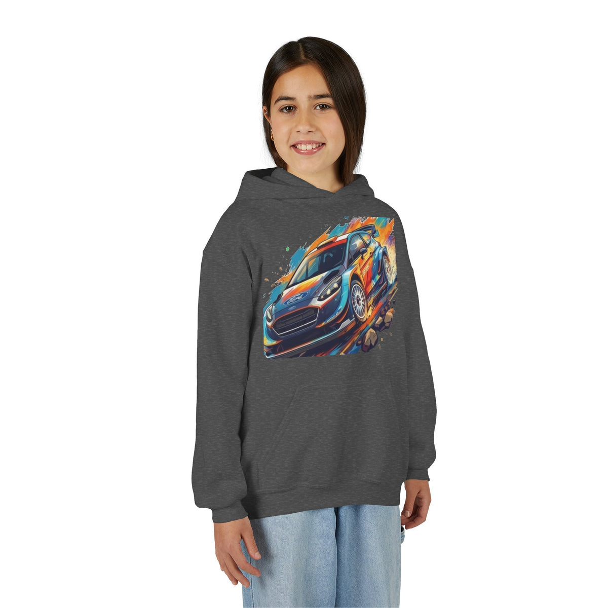 Rally Race Car Youth Hoodie | Jumping Rally Car Graphic, Motorsports Sweatshirt