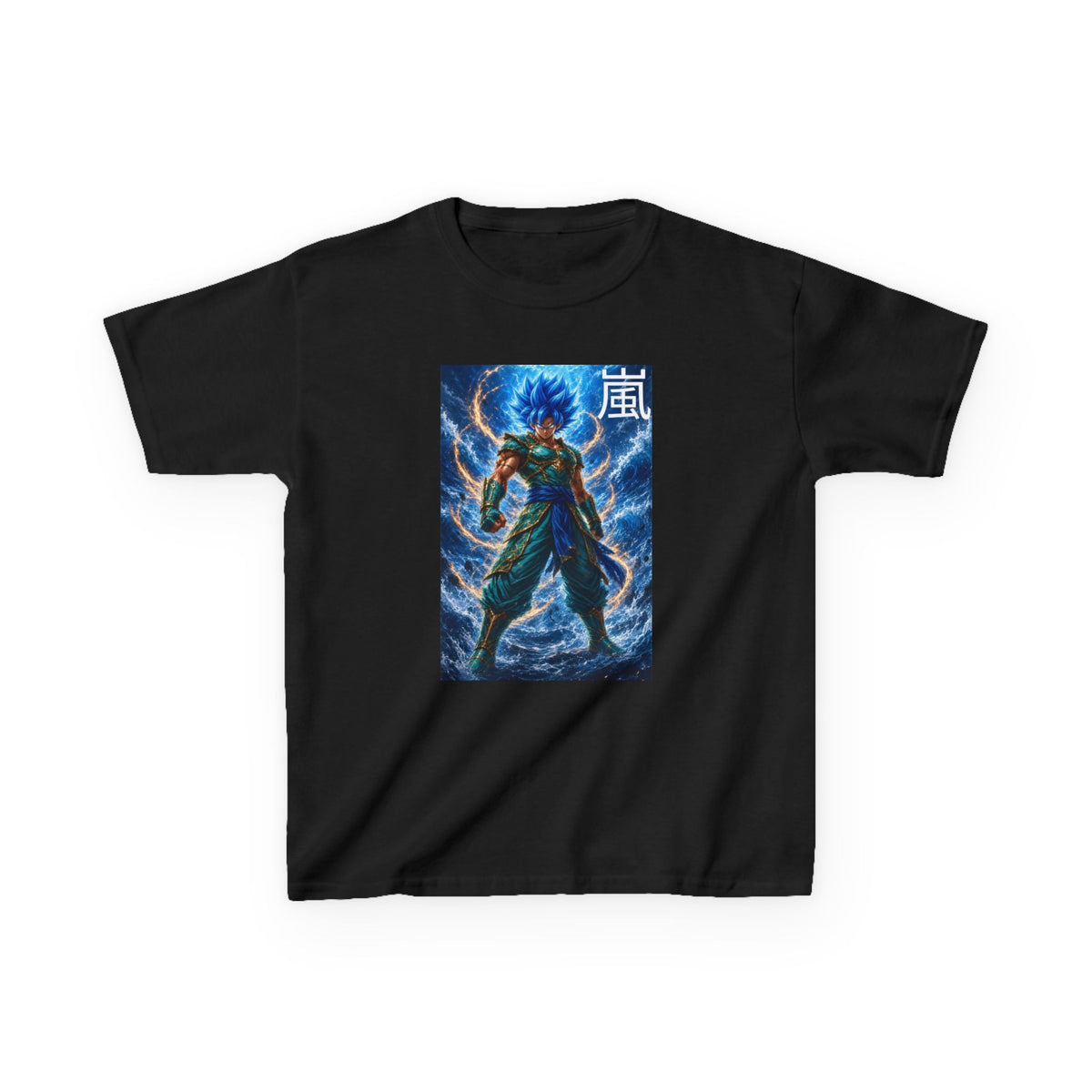 Kinetic Lightning Tee, Storm Kanji Blue Warrior Youth Shirt, Elemental Electric Fighter Graphic Kids Playwear Clothing