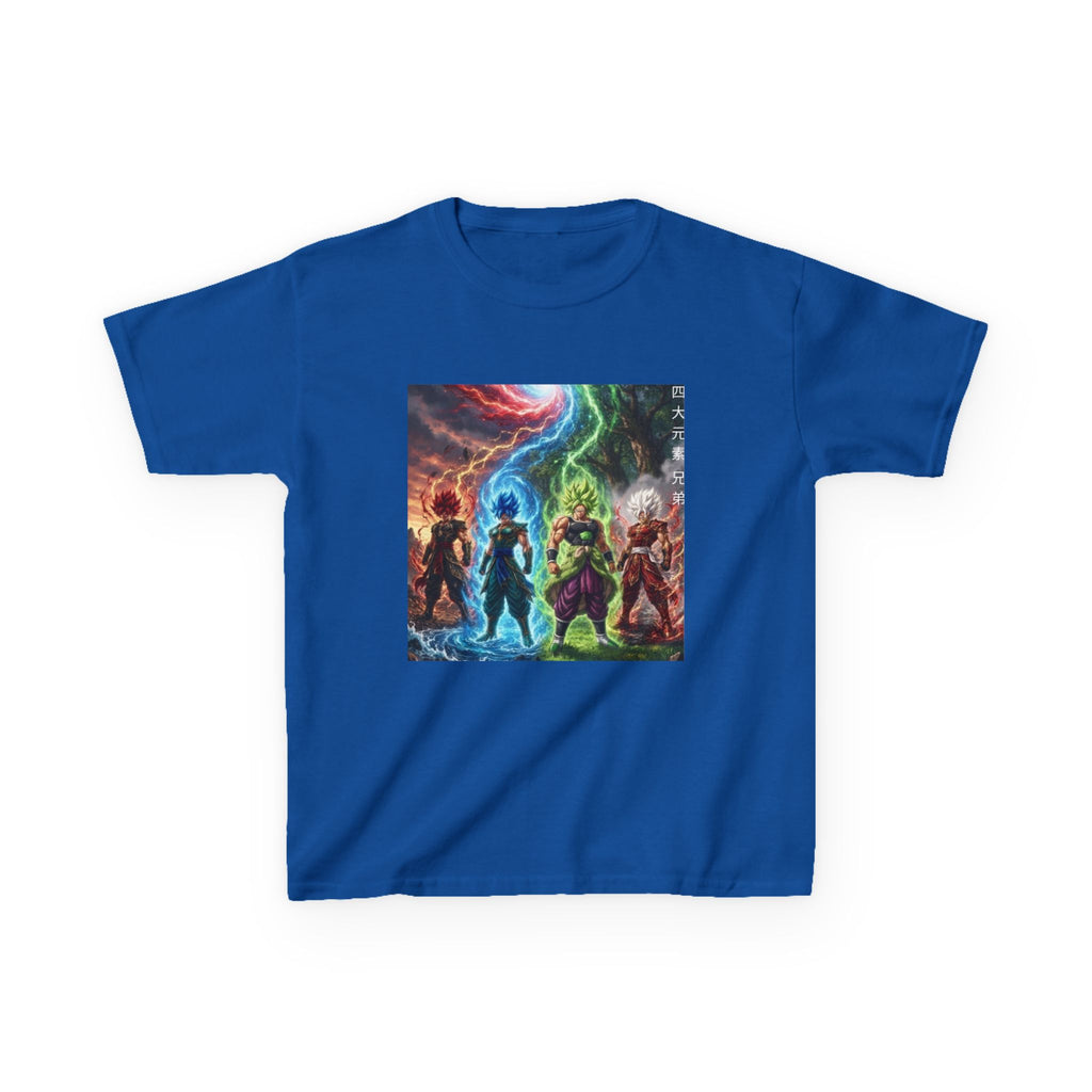 Group Warrior Tee, Four Elemental Brothers Kids Shirt, Team Anime Fighter Multicharacter Graphic Youth Playwear Clothing
