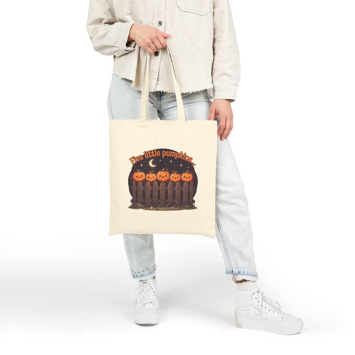 Five Little Pumpkins Tote Bag | Halloween Teacher Bag & Canvas Book Pouch