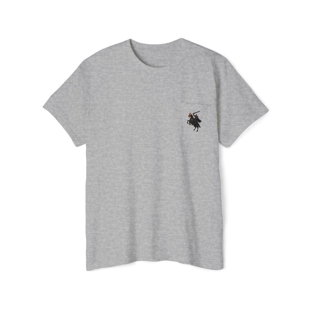 Front Pocket Emblem T-Shirt, Full Color Back Print Dark Knight Tee, Double Sided Medieval Undead Warrior Apparel
