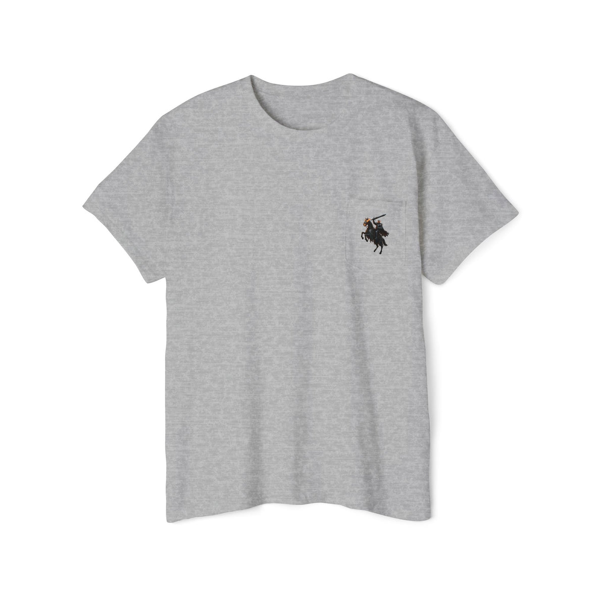 Front Pocket Emblem T-Shirt, Full Color Back Print Dark Knight Tee, Double Sided Medieval Undead Warrior Apparel