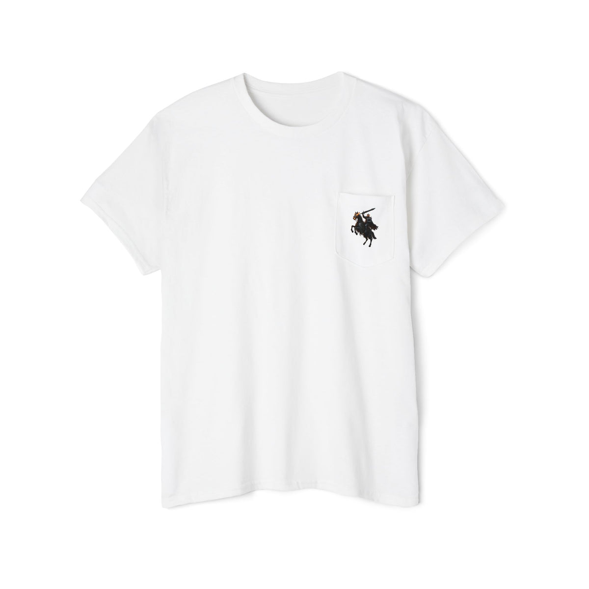 Front Pocket Emblem T-Shirt, Full Color Back Print Dark Knight Tee, Double Sided Medieval Undead Warrior Apparel