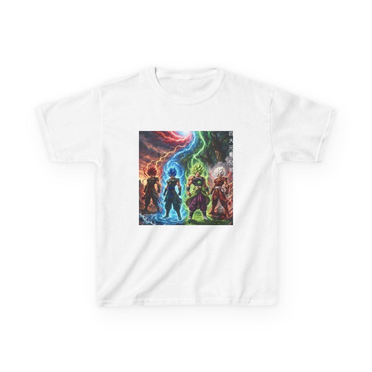 Group Warrior Tee, Four Elemental Brothers Kids Shirt, Team Anime Fighter Multicharacter Graphic Youth Playwear Clothing