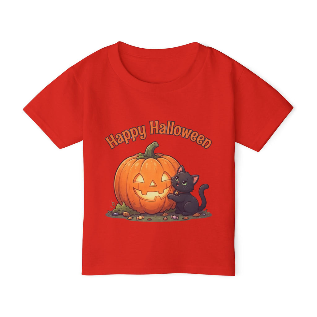 Purring Black Cat Halloween Toddler Tee | Retro Jack-O-Lantern Kids Shirt