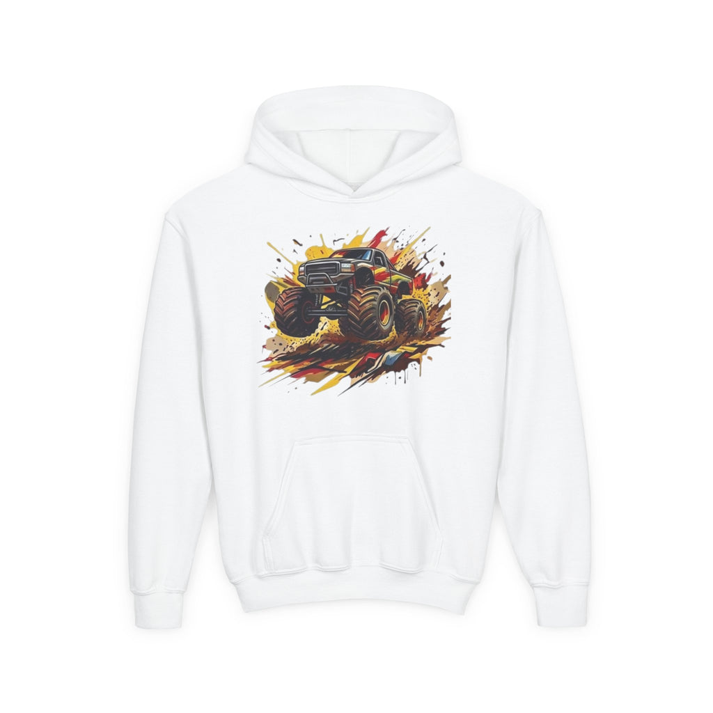 Monster Truck Illustration Youth Hoodie | Racing Mud Splash Graphic