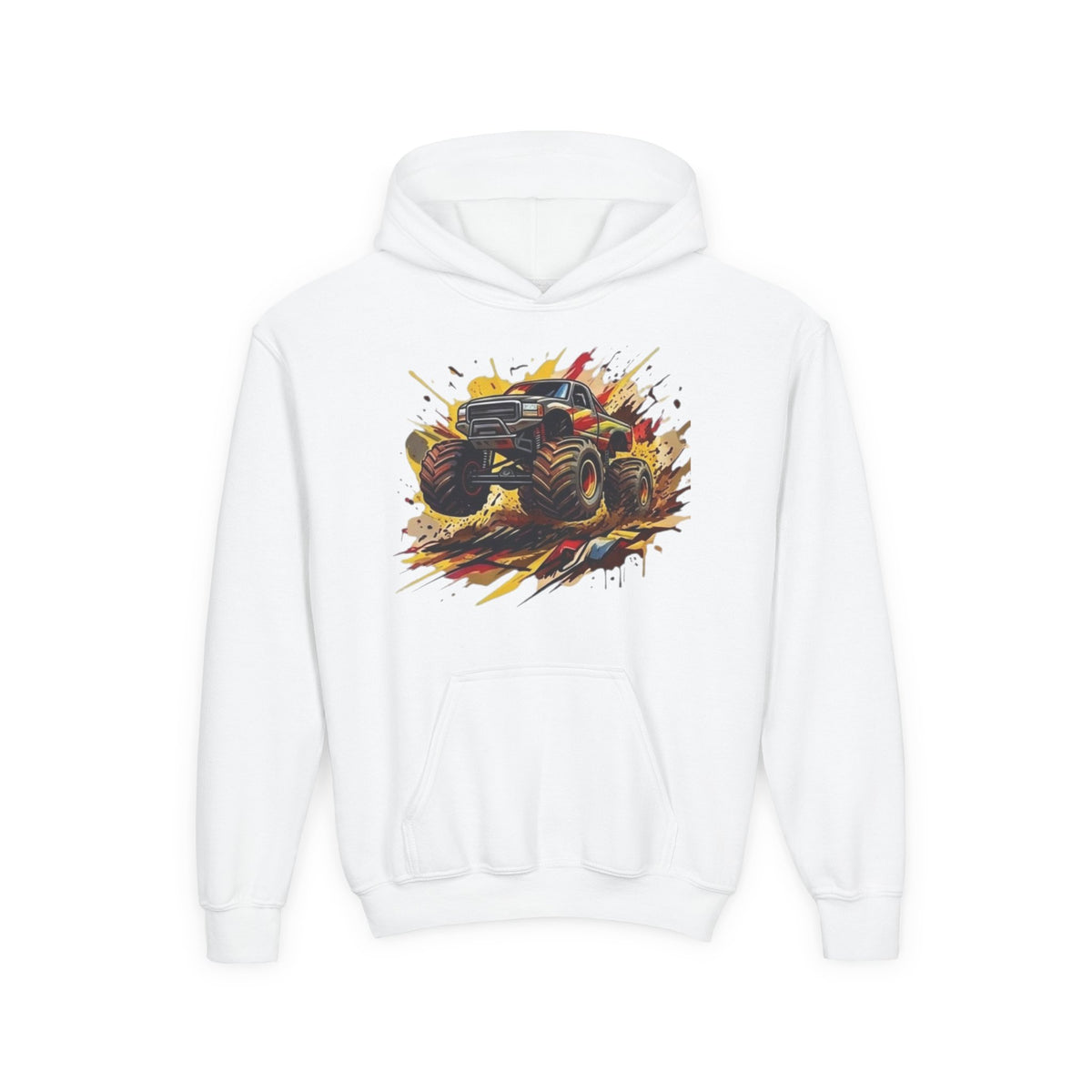 Monster Truck Illustration Youth Hoodie | Racing Mud Splash Graphic