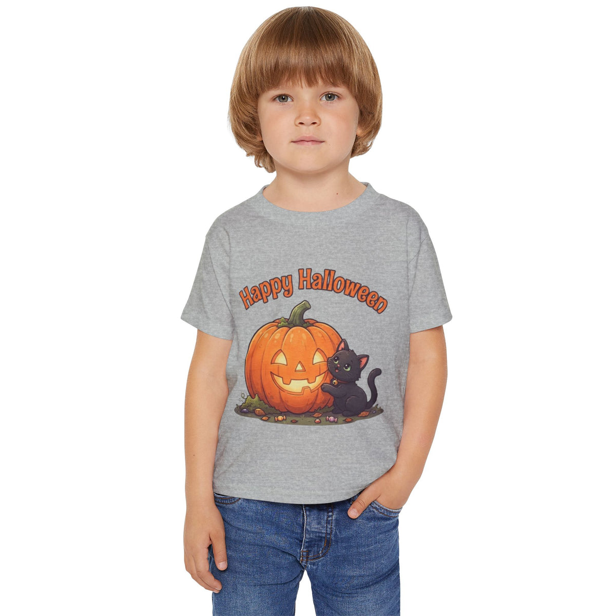Purring Black Cat Halloween Toddler Tee | Retro Jack-O-Lantern Kids Shirt