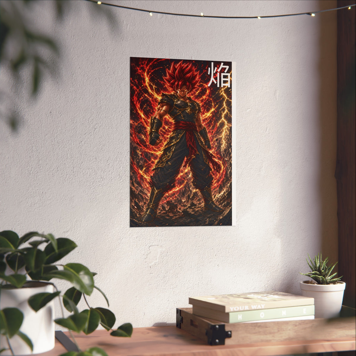 Flame Kanji Poster, Crimson Magma Aura Anime Art Print, Vertical Elemental Fire Fighter Giclee Wall Decor