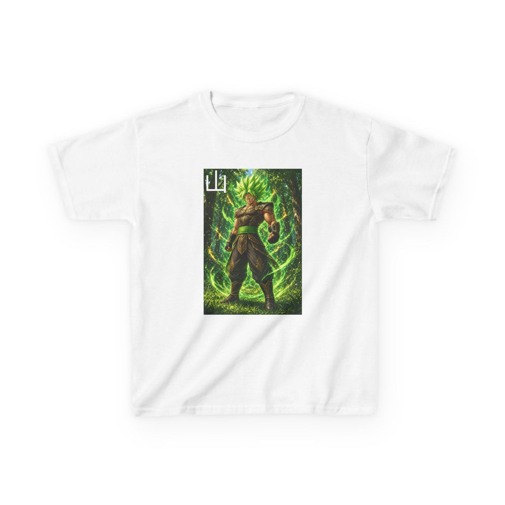 Emerald Forest Tee, Mountain Kanji Green Warrior Youth Shirt, Elemental Earth Fighter Graphic Kids Playwear Clothing
