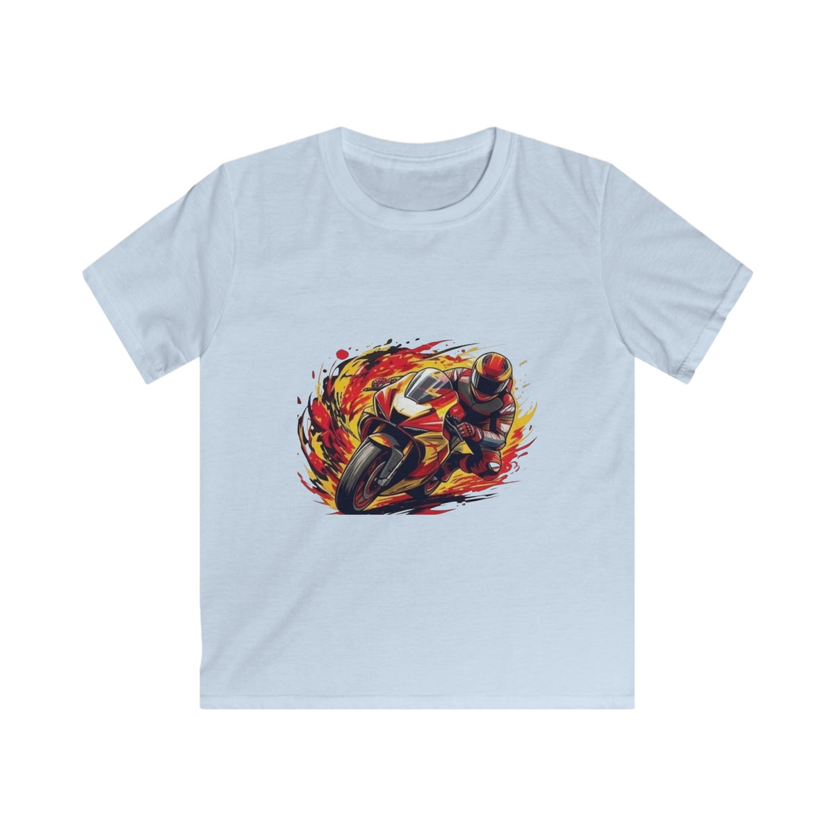 Flaming Sportbike Racing Kids Shirt, Motorcycle Youth Graphic Tee, Dirt Bike Birthday Gift, Racing T-Shirt for Kids