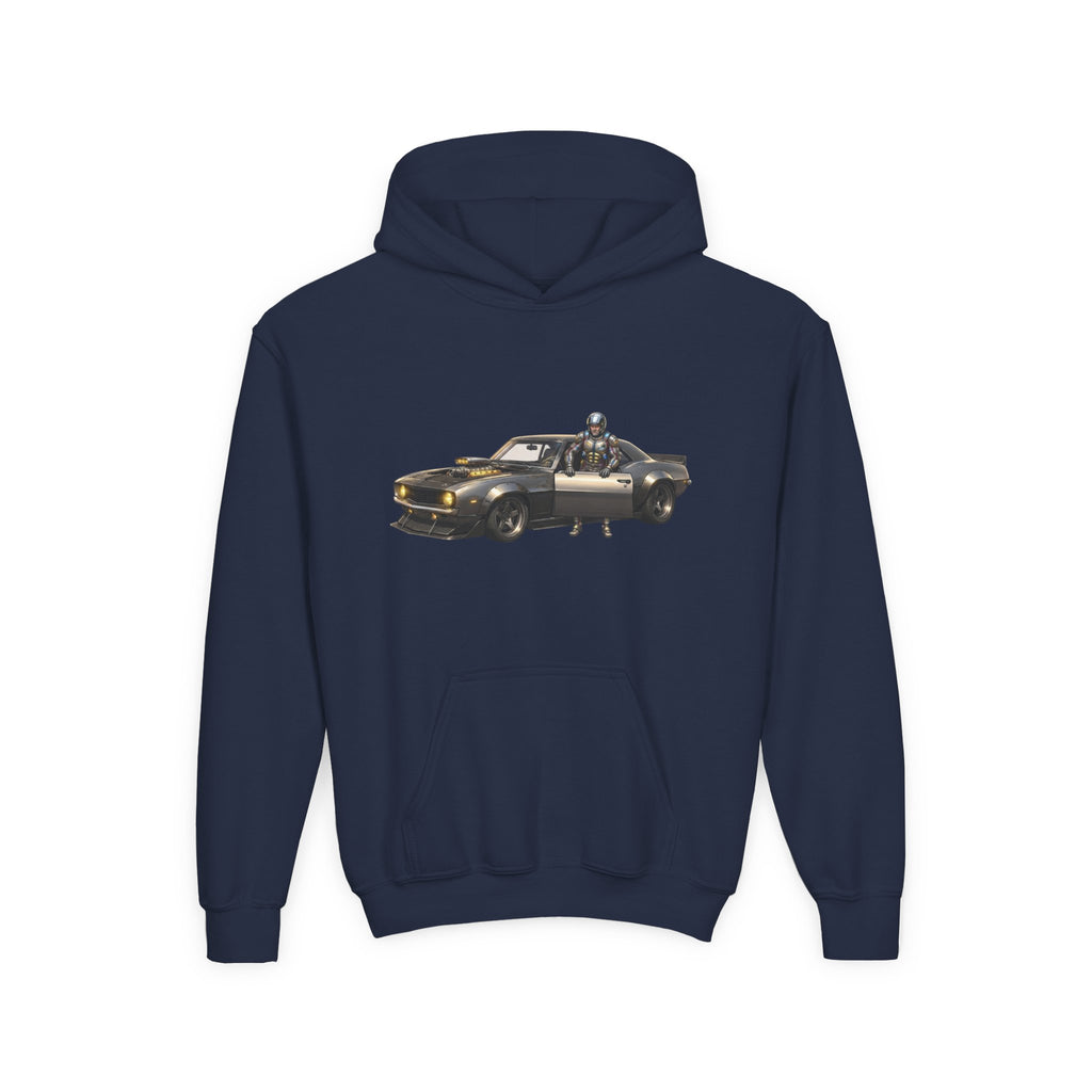 Kids Titan Hoodie, Iron Stone Muscle Car Kids Sweatshirt, Youth Challenger Driver Retro Anime Graphic Pullover