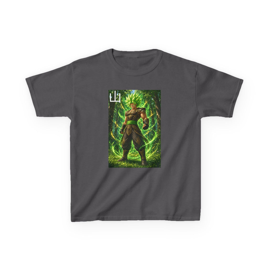 Emerald Forest Tee, Mountain Kanji Green Warrior Youth Shirt, Elemental Earth Fighter Graphic Kids Playwear Clothing