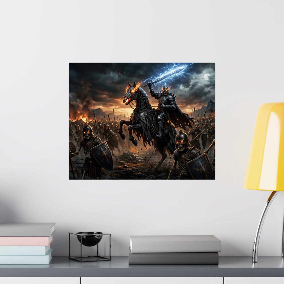 Wide Landscape Panorama Poster, Horizontal Matte Dark Fantasy Wall Print, Armored Undead Horde Giclee Art for Office Setup