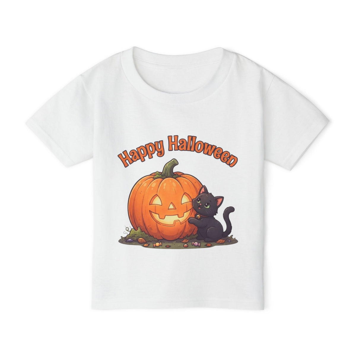 Purring Black Cat Halloween Toddler Tee | Retro Jack-O-Lantern Kids Shirt