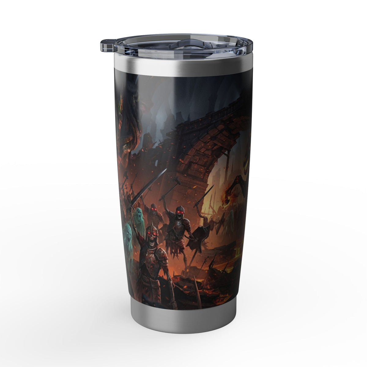 Apocalyptic Spectral Riders Tumbler, Insulated Stainless Steel Coffee Cup, 20oz Dark Fantasy Battle Art Travel Mug