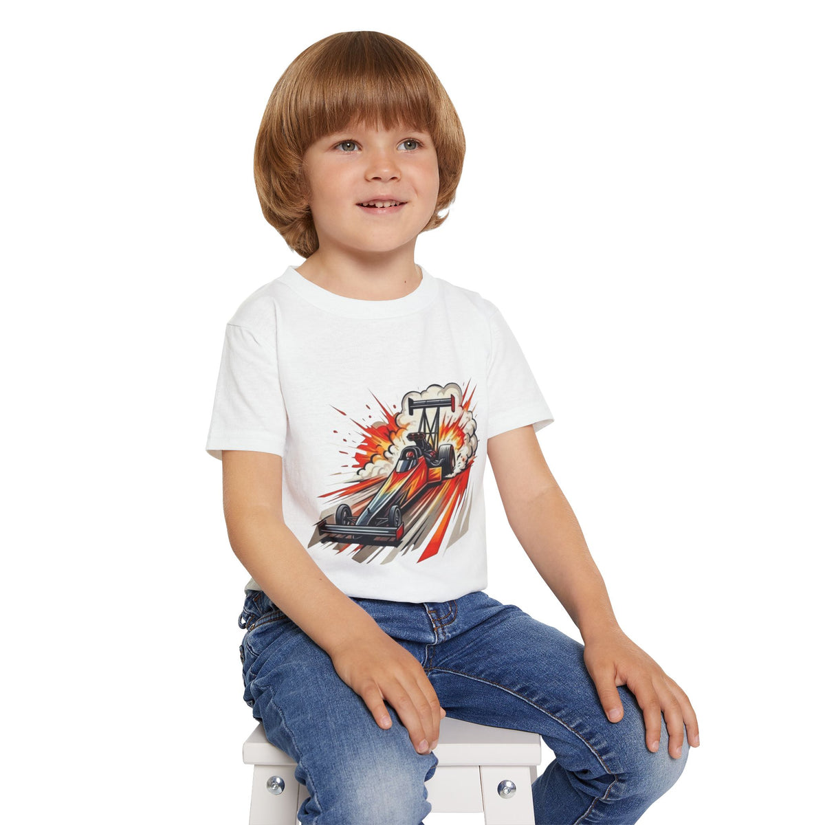 Dragster Race Car Toddler T-shirt | Dino Dragster Burnout Graphic