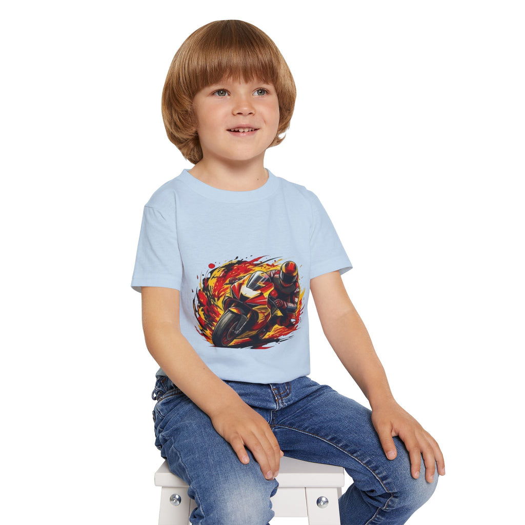 Flaming Sportbike Racing Graphic Toddler T-shirt | Motorcycle Kids Tee