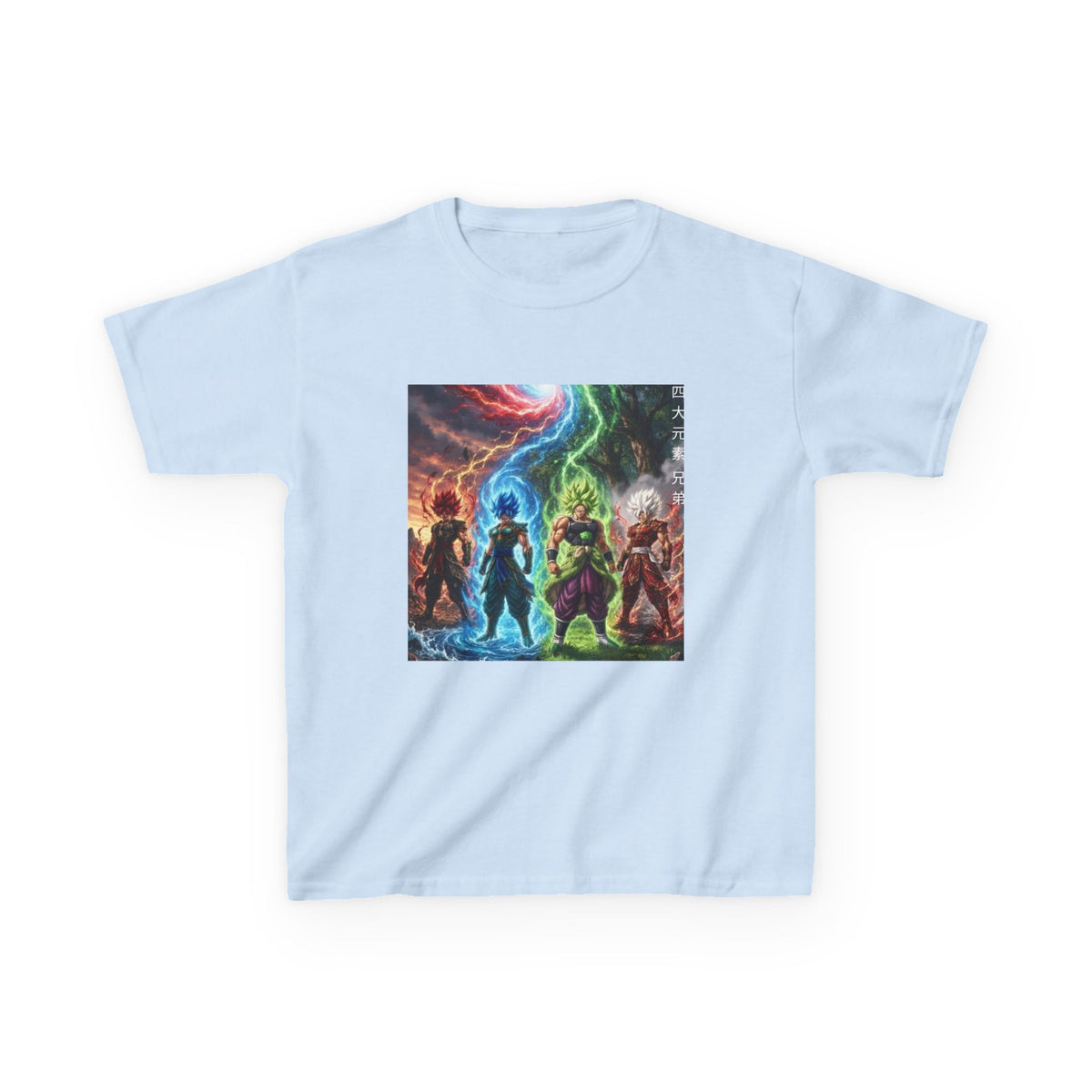 Group Warrior Tee, Four Elemental Brothers Kids Shirt, Team Anime Fighter Multicharacter Graphic Youth Playwear Clothing
